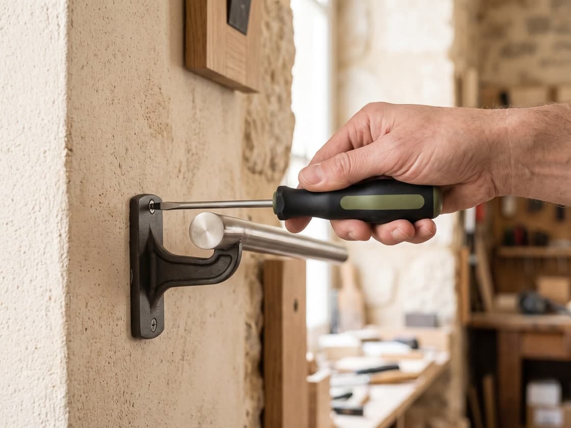 Pose d'une main courante d'accessibilité PMR dans un commerce