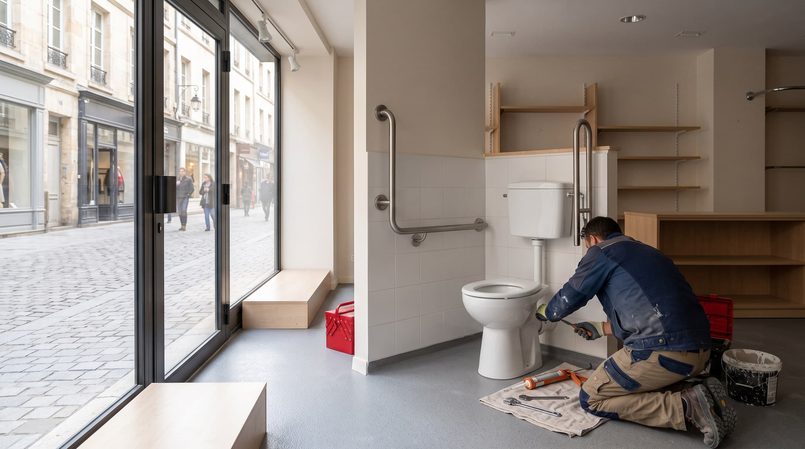 Les Sorinières, le sanitaire client d'un commerce de bourg