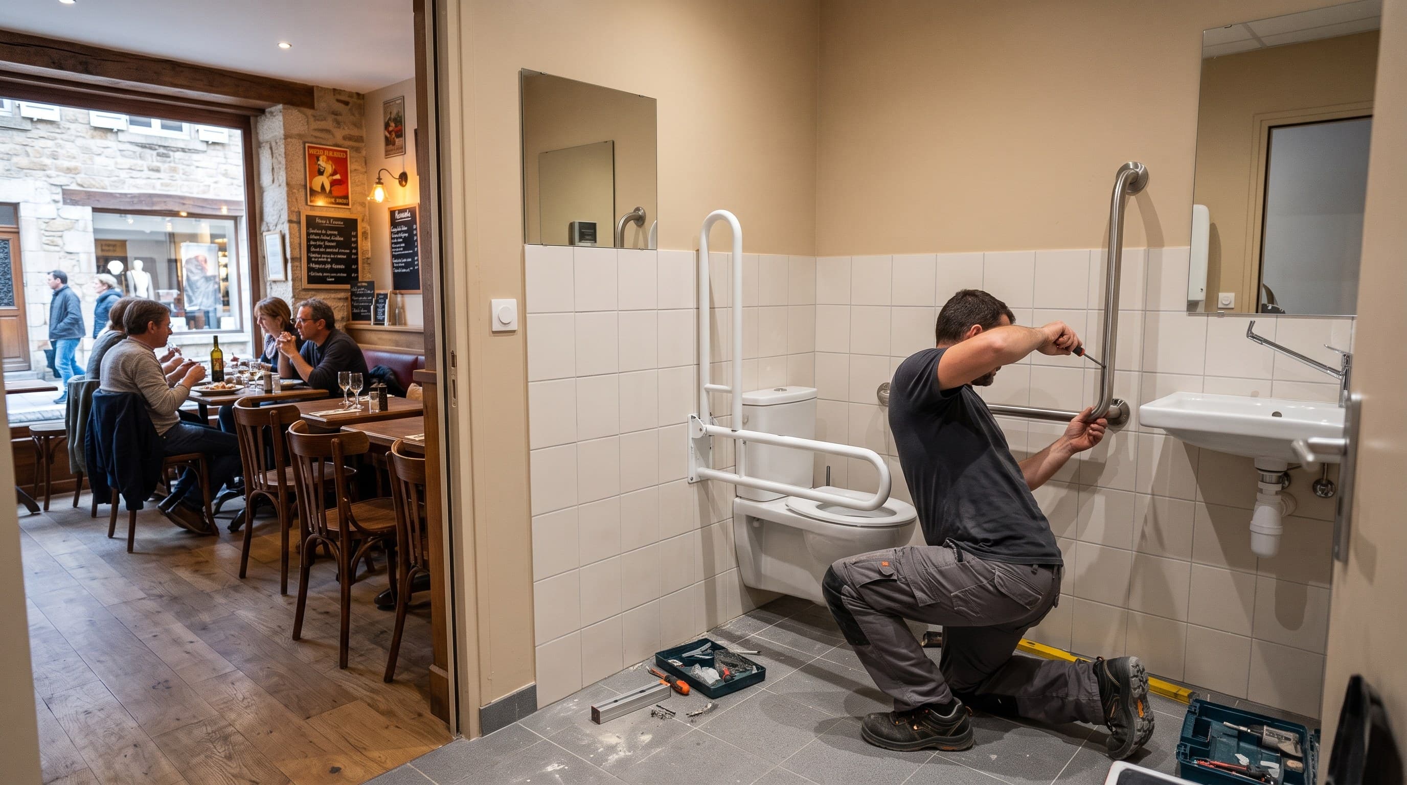 Restaurant et accessibilité PMR, sanitaires, cheminement, mobilier