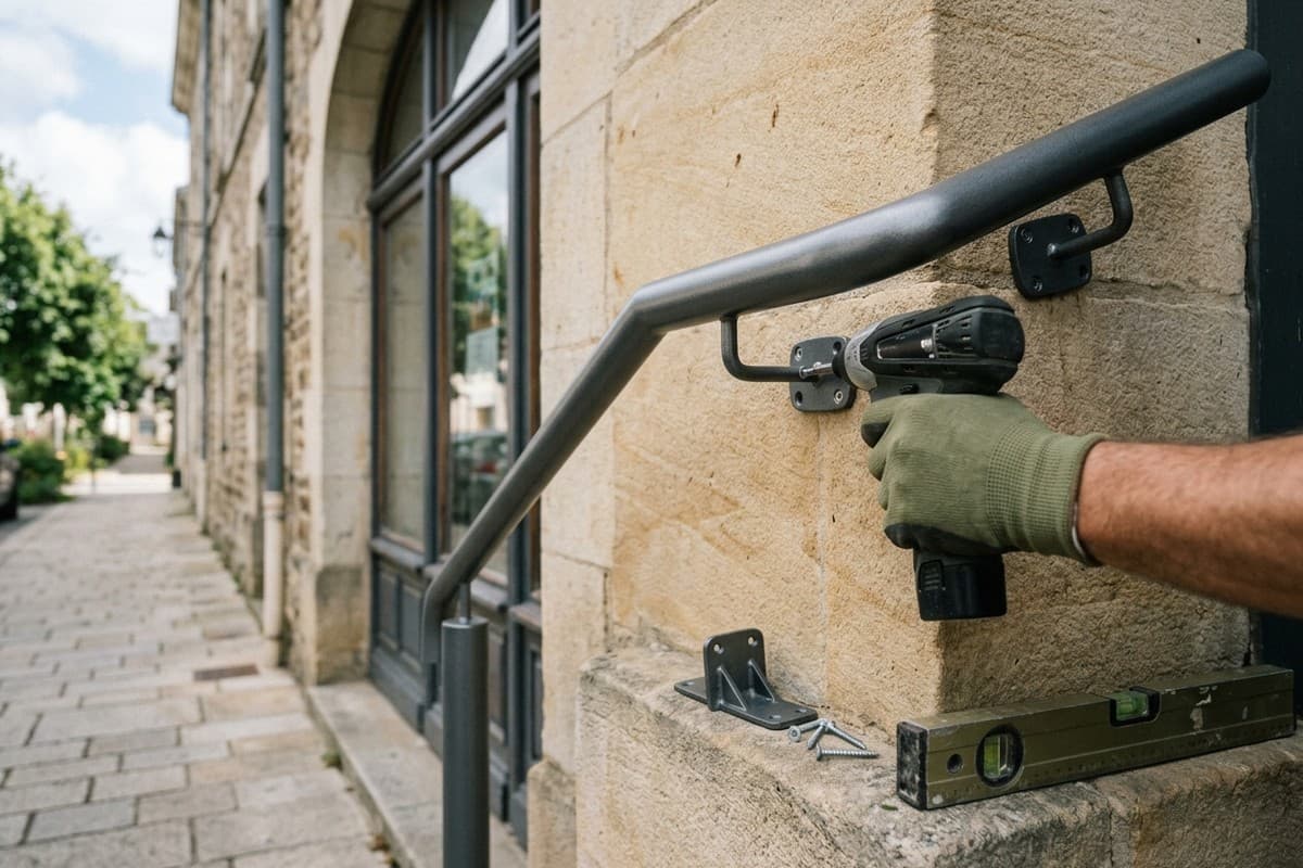 Main courante posée devant un commerce à La Chapelle-sur-Erdre