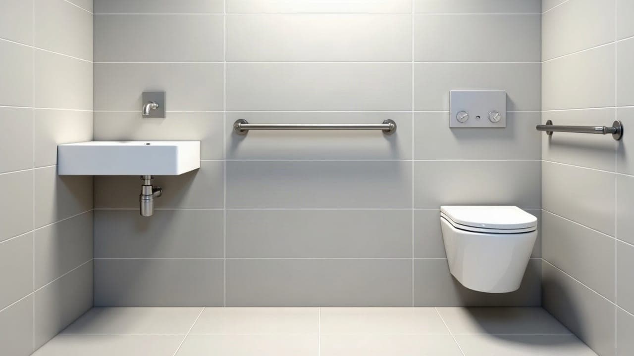 Sanitaire accessible avec barre d'appui fixée à côté de la cuvette
