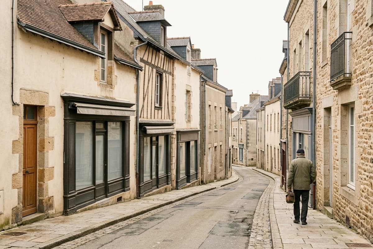 Rue en pente du centre-bourg de Vertou