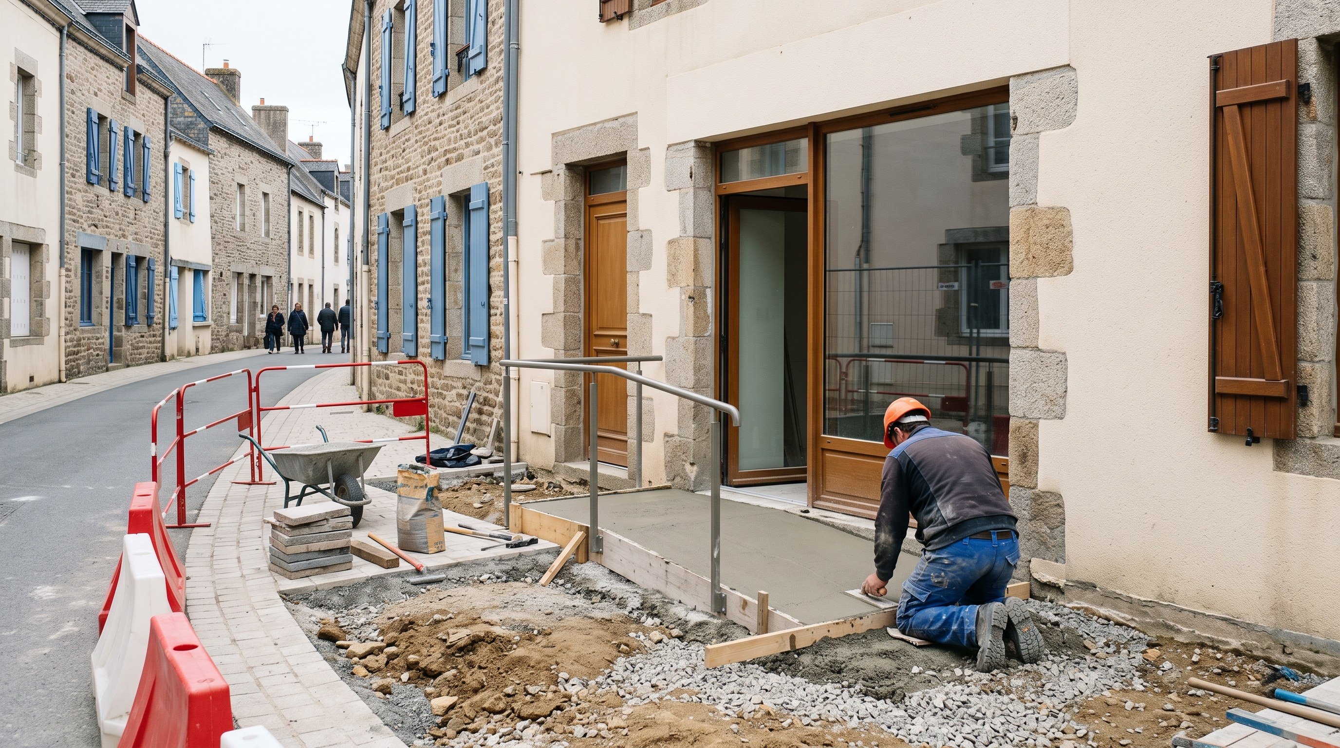 Devanture de commerce avec entrée accessible dans le centre-bourg de Couëron