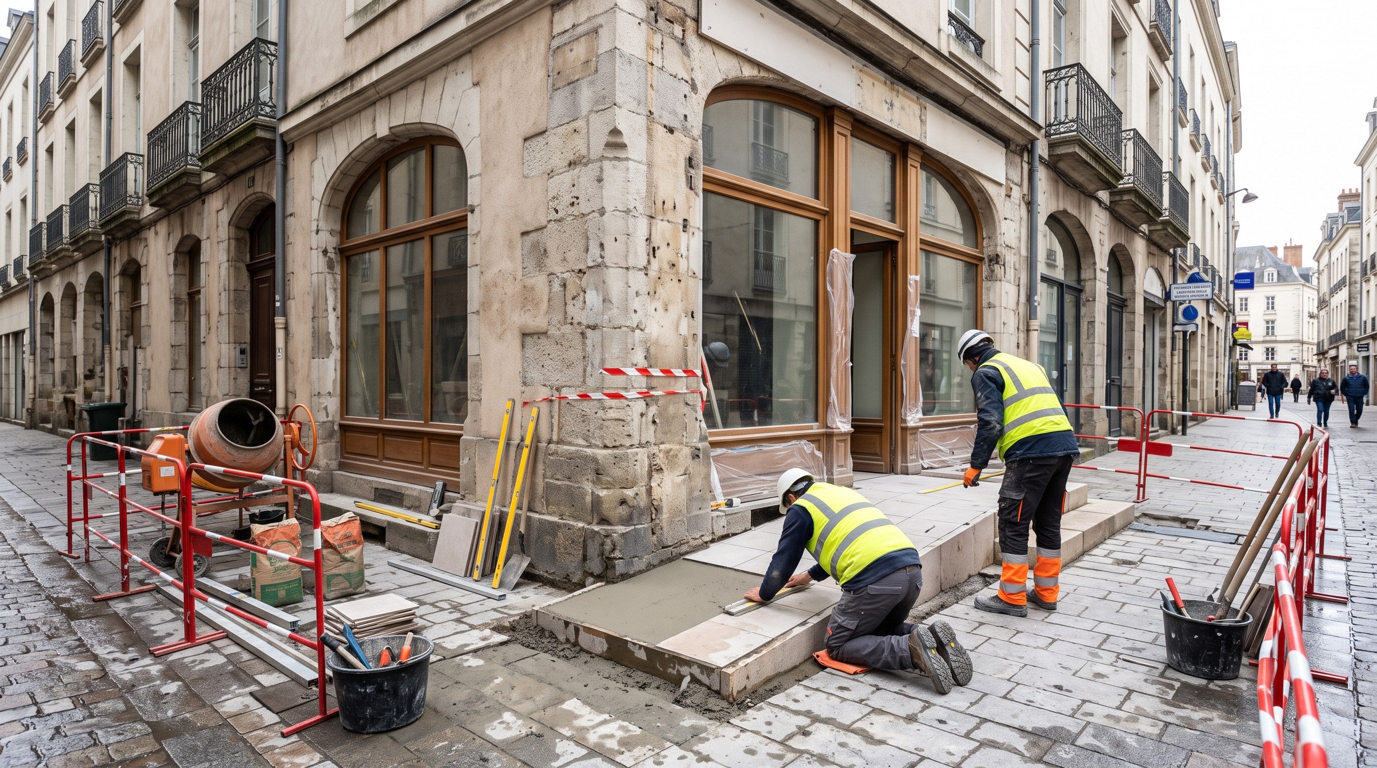 Devanture de commerce dans un immeuble ancien du centre de Nantes