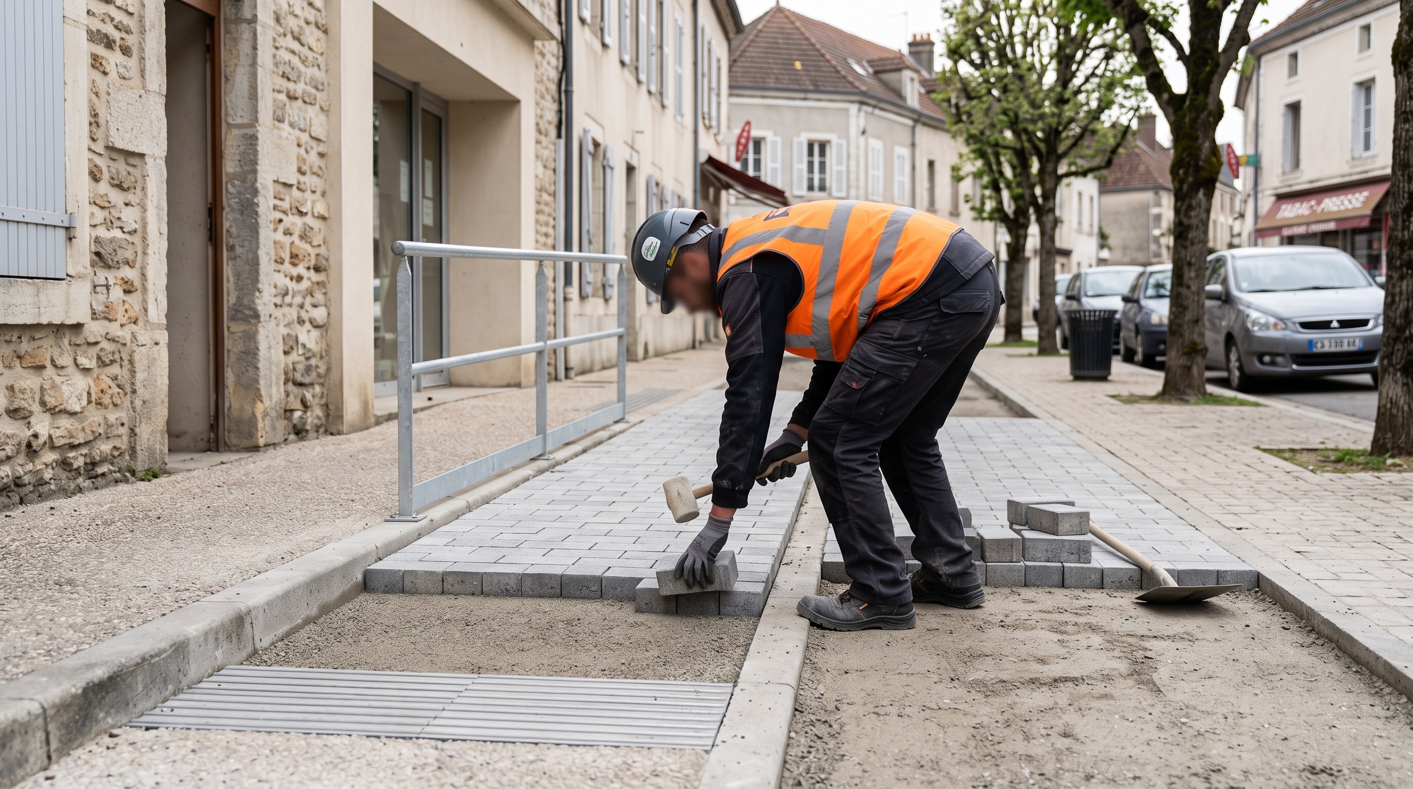 Cheminement extérieur accessible menant à un commerce