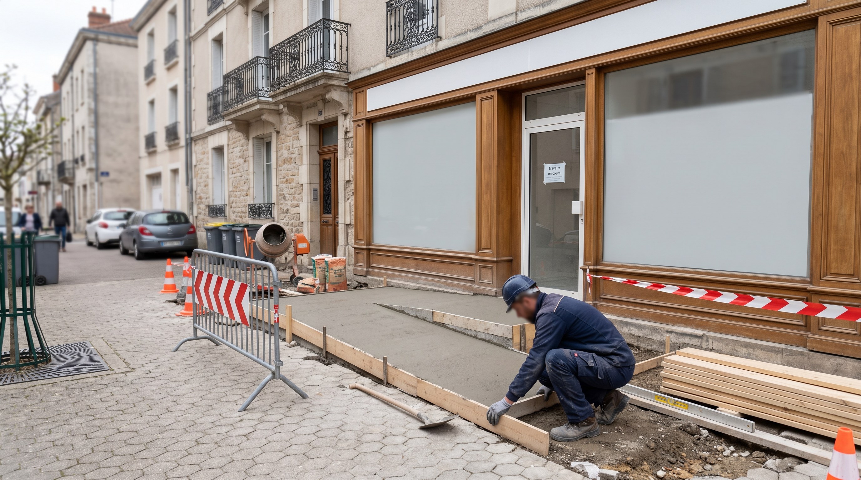 Entrée de commerce en rez-de-chaussée d'un immeuble en copropriété